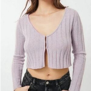 Garage Cozy Knit Crop Cardigan Sweater In Soft Lavender. Size XS.